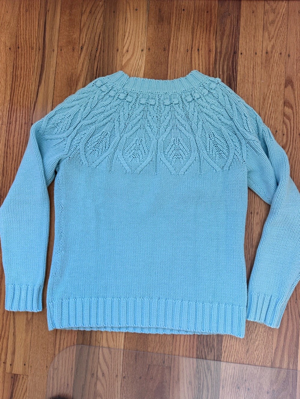 Talbots Light Blue Fair Isle Cable Crewneck Sweater